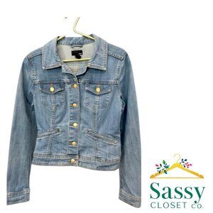 H&M Stretch Denim Jacket Blue Button Front Classic Fit Women’s 6
